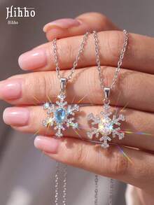 Hihho 1pc Winter Snowflake Necklace, Sparkling Zirconia Inlaid, Exquisite Collarbone Chain, Birthday Gift For Girls - Snowflake - View 1