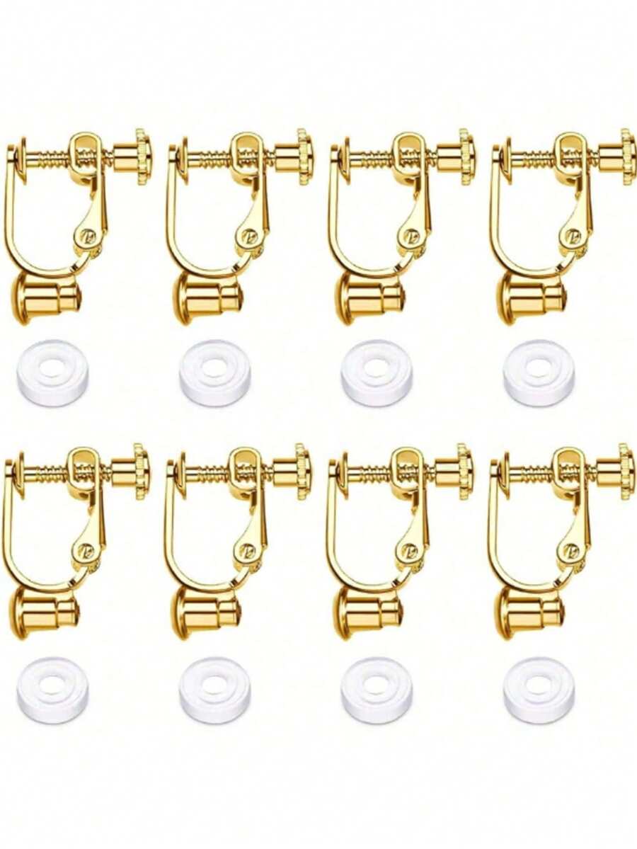 4/8Pcs Clip On Earring Converter Kit With Ear Pins & Soft Ear Pads, DIY Jewelry Accessory For Non-Pierced Ears. - Bullet Ear Clip - View 1