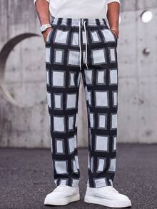 MAISONFOX Men's Loose Wide Leg Sweatpants,Men's Sports Long Pants,Gingham Pattern With Drawstring Detail,Suitable For Daily Wear, Sports And Other Occasions - Multicolor - View 10
