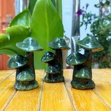1pc Hand Carved Green Jasper And Quartz Crystal Mushroom | Home Decoration, Mineral Specimen, Crystal Gift - Multicolor - View 8