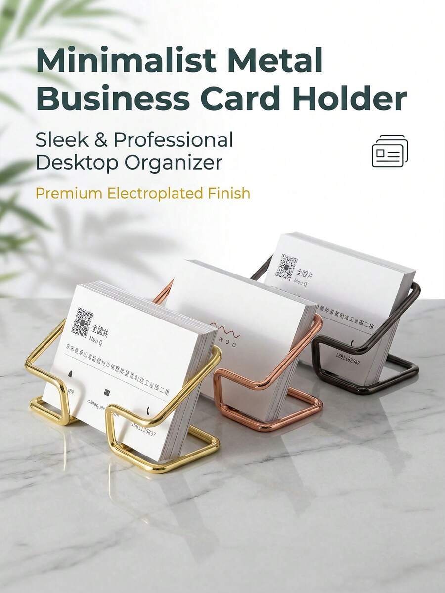 Electroplated Metal Business Card Holder, Desktop Business Card Display Stand, Office Desktop Business Card Storage Organizer For Party Event - Multicolor - View 1
