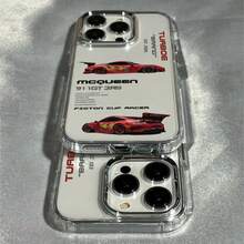 1pc Red Sports Car English Aesthetic Pattern Premium Transparent Full Coverage TPU Anti-Drop Fashion Phone Case Compatible With Iphone 11 12 13 14 15 16 17 18 Pro Max/Plus 7/XR Shockproof Protective Cover - View 3
