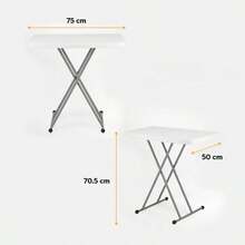 Mesa Plegable Ajustable 76x49 cm con 8 Niveles de Altura, Mesa Auxiliar Multiusos Resistente para Hogar, Jardín, Lavandería, Interior y Exterior, Mini Escritorio Portátil - Blanco - Ver 3