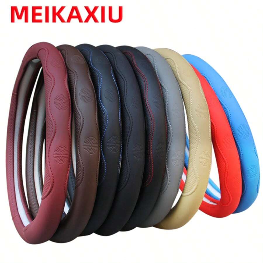 MEIKAXIU Sarung Setir Mobil Kulit PU dengan Garis Timbul, Nyaman untuk Pijat, dan Lingkaran Dalam, Cocok untuk Mobil Ukuran 14,5-15 Inci (37-38cm), Aksesori Dekorasi Mobil - Sarung setir kulit PU dengan cincin bagian dalam - View 1
