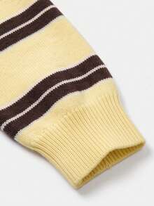 Women's Oversized Striped Polo Collar Casual Loose Fit American Preppy Style Autumn Knit Pullover - Yellow - View 6