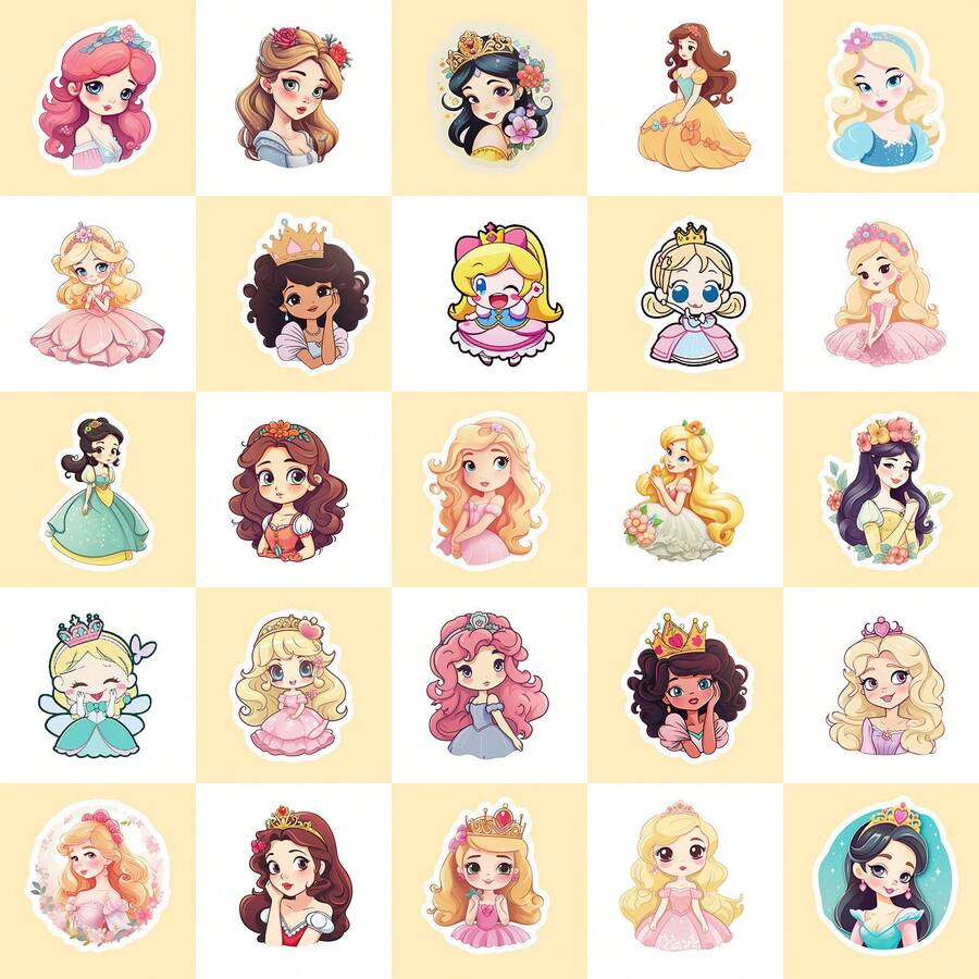 50PCS Cute Cartoon Princess Stickers , Waterproof Vinyl Decor Stickers For Girls Kids Journal Water Bottle - Multicolor - View 1