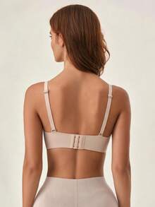 Lilivine Women's Seamless Push-Up Bra, Strong Lift, Wire-Free For Large Bust, Makes Bust Look Smaller, Back Button, Anti-Sagging, Comfy - Apricot - View 2