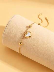 Camhanno 1pc Gold Stainless Steel White Shell Heart Pendant Adjustable Beaded Bracelet Women's Jewelry - Multi-color Style 2 - View 5