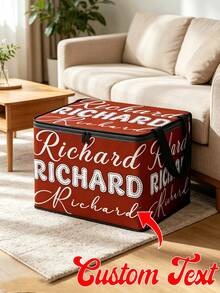 Personalized Name Storage Box, Custom Multi-Style Font Printing, Large Capacity Foldable Fabric Wardrobe Organizer, With Lid And Reinforced Handle Pattern Design, Secure And Durable Zipper, Portable Foldable Style, Suitable For Office Storage - Multicolor - View 2