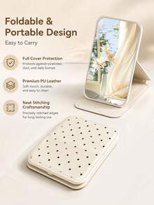 1/2pcs Polka Dot Mini Foldable Makeup Mirror With Stand, Rectangular Portable Desktop Makeup Mirror, Minimalist Style, Pink/Green/White/Black, Suitable For Travel And Daily Use, Back To School Essential, Ideal Gift For Friends, Family And Teachers - Multicolor - View 8