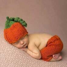 Newborn Photography Fashion Cute Halloween Pumpkins Hat Crochet Knitted Photography Outfit Set - Multicolor - View 11