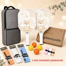 Cute Dog Pattern Fiberglass Pickleball Paddles Set,2 Paddles+4 Balls+2 Overgrips+Carry Bag,Lightweight Pickleball Racket Kit For Beginners Men Women Outdoor Sports - Apricot - View 2