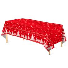 1pc/3pcs Christmas Red & White Tree Tablecloth, Disposable Plastic Tablecloth 137x274cm, Christmas Tree & Santa Claus Red Table Decor, Suitable For Party, Picnic, Wedding, Winter And Christmas Decoration - Multicolor - View 8