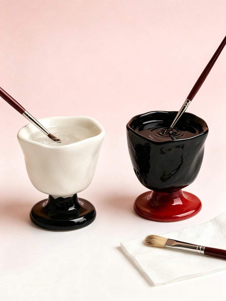 1pc Mini Coffee Cup Shaped Nail Brush Cup, Realistic Pen Holder, Nail Brush Cleaning Container, Multi-Functional Cleaning Box, Rhinestone & Pearl Storage Box - Multicolor - View 1