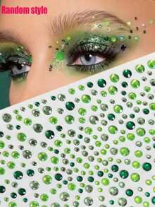 325pcs Green Diamond Face Stickers, Facial Decoration Rhinestone Stickers, Self-Adhesive Rhinestone Stickers, Multiple Sizes Available, Suitable For Face, Eyes, Body Facial Jewelry - Multicolor - View 6