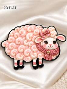2D Flat Pink Cartoon Lamb Brooch, Curly Lamb With Bow Scarf Design, Soft Cute Style Sweater Coat Backpack Hat Decorative Accessory Pin - A - View 1