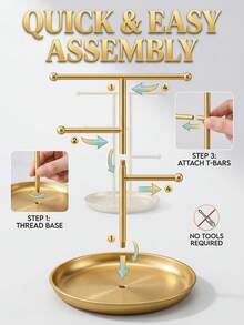 Jewelry Stand Necklace Holder, With 2 Tower-Style Metal Jewelry Storage Racks, For Storing Bracelets, Necklaces, Rings, Watches, Home Bedroom Room Decor, Perfume Desktop Bathroom Storage, Bathroom Kitchen Storage, Car Accessories - Gold - View 4