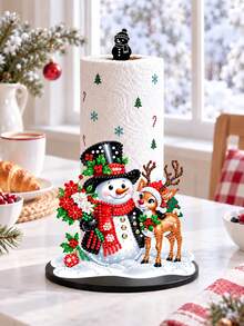 2D FLAT Christmas Decorative Kitchen Paper Towel Holder (No Power Light) - Desktop Tabletop Roll Holder With Display And Storage Function, Reindeer And Snowman Pattern, Suitable For Kitchen, Bathroom, Living Room And Dining Room, Creates Warm Christmas Atmosphere Decorative Ornament, Christmas Holiday Kitchen Desktop Roll Storage Holder, Creative Holiday Home Decor Ornament - Multicolor - View 2