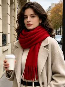 1PC Unisex Simple Solid Color Regular Style Scarf, Pashmina Fringe Scarf, Fall Decor, Suitable For Seasonal Transitions, Daily Wear, New Year Gift - Multicolor - View 4