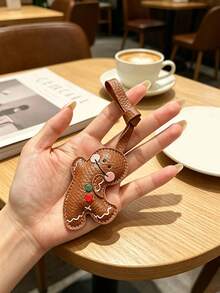 Christmas Gingerbread Man Faux Leather Bag Charm, Wrist Lanyard Keychain, Backpack Handbag Decoration Accessory, Holiday Xmas Gift For Women Friends - Multicolor - View 4