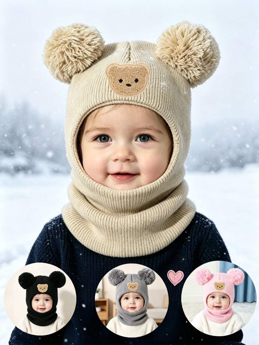 1pc Knit Hat & Scarf Set, Warm Beanie With Neck Warmer For Autumn/Winter - Bear - View 1