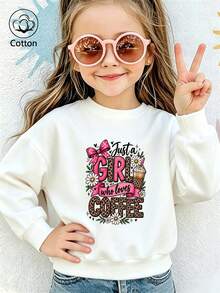 Girls' Cute Printed Drop-Shoulder Round-Neck Long-Sleeve Casual Sports Sweatshirt - White - View 9
