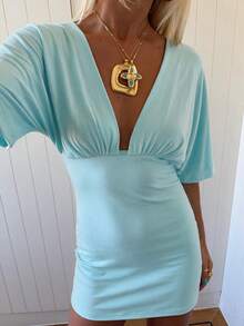 Women's Elegant Elegant Vacation Minimalist Batwing Sleeve Dress - Light Blue - View 2