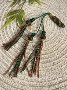 1pc Handmade Woven Prayer Beads Tassel Pendant, Dual-Color Contrast Tassel, Muslim Prayer Beads Accessory, DIY Handmade Tassel - Multicolor - View 2