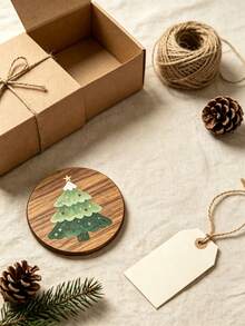 1/4/8pcs Christmas Tree Wooden Coasters, Round Wooden Drink Coasters, Hand-Painted Christmas Tree Pattern, Heat-Resistant And Absorbent, Suitable For Coffee, Tea Cups, Winter Holiday Table Decor, Perfect Gift, Suitable For Dining Table Or Bar - Multicolor - View 9