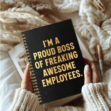 DANPERJI 1pc 14*21cm Spiral Notebook, Funny Boss Quote Soft Cover Journal, Dot Grid Inner Pages - Black Gold - View 5