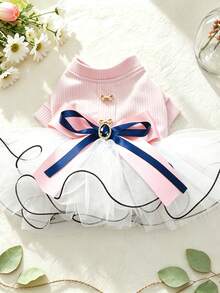 PETCIRCLE 1pc Pet Clothes Dog Cat Apparel Small Dog Puppy Pomeranian Teddy Spring Autumn Cute Pet Multi-Layer Mesh Tutu Bow Princess Dress - Pink - Multicolor - View 1