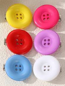 6pcs/12pcs Women's Candy Color Large Round Button Hair Clips, Y2K Cute Dopamine Bright Color Single Button Side Clips, Sweet Girl Bangs Hair Accessories, Suitable For Versatile Daily Broken Bangs Hairstyles - Multicolor - View 4