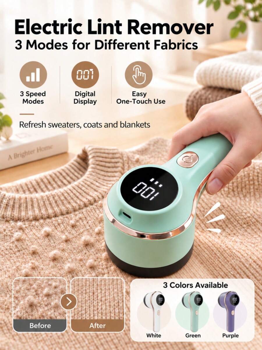 USB Rechargeable Lint Remover With Digital Power Display, Long Battery Life Portable Fabric Shaver, Effective Pill Fuzz Bobble Removal Tool For Sweaters Socks Blankets Dolls Pants, Ideal Gift Choice