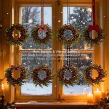 1pc Christmas Mini Wreath, Small Artificial Pine Tree Decor Ring Set With Bow And Berries, Holiday Door And Window Decoration, Indoor And Outdoor Hanging Decor - Multicolor - View 6