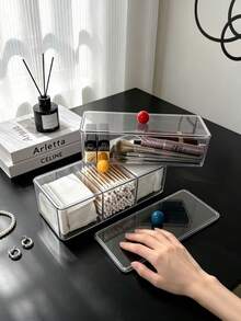 1pc Multi-Functional Desktop Cosmetic Storage Box, Colorful Ball Convenient Opening Handle, Thickened High-Transparency Dust-Proof Design, Freely Stackable Combination, Home Vanity Storage For Cotton Pads, Cotton Swabs, Lipsticks, Makeup Tools, Neat Storage Organizer - View 6
