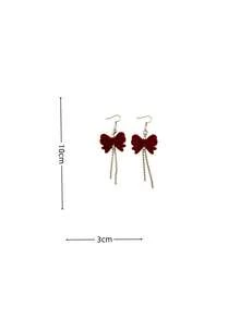 1 Pair Of Fashionable Personalities Bow Tassel Earrings Suitable For Wedding Parties And Gift Giving - Red - View 5