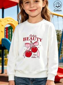 Girls' Cute Printed Drop-Shoulder Round-Neck Long-Sleeve Casual Sports Sweatshirt - White - View 10