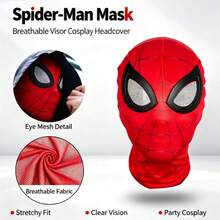 Disney Topeng Cosplay Superhero Laba-laba Merah & Hitam, Penutup Kepala Penuh Motif Jaring Laba-laba Lembut Elastis dan Bernapas, Aksesori Pesta Kostum Halloween, Hadiah Pesta Pasangan - MultiWarna - View 12