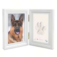1PC Pet Paw Print Photo Frame Without Colorful Accessories And Letter Board, With Clay Impression Kit, Paw Print Making Kit, Cat Or Dog Memorial Keepsake Gift, Pet Home Decor, Wooden Desktop Photo Frame, Pure White - one-size - View 4