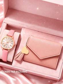 2pcs/Set Cute Girls Quartz Watch & Wallet Set, Birthday Gift, Daily Use, Pink Series Cartoon - Pink - View 2