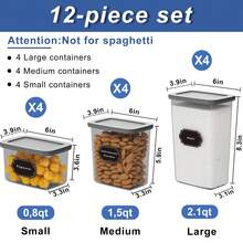 Set Of 26/12/6 Airtight Food Storage Containers With Lids, Stackable Reusable Plastic Cereal Storage Bins, Large Sealed Boxes For Flour, Sugar, Dry Food & Grain, Kitchen Pantry Organizers, Comes With Labels, Marker & Spoon - Grey - View 14