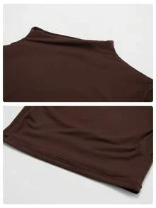 MFVIM Women's Autumn/Winter New Fitted Top + Wide Leg Pants 2-Piece Set, Versatile Soft Fabric - Coffee Brown - View 10