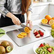 3pcs/1pc Premium Stainless Steel Double-Sided Cutting Board, Convenient Kitchen Double-Sided Stainless Steel Cutting Board, Suitable For Meat, Fruit And Vegetable Kitchen Cutting Board, Thickened Anti-Mold, Suitable For Home And Restaurant Use, Easy To Clean With Water, Essential Kitchen Tool For Home Cooks And Cooking Enthusiasts, Used For Cutting Meat, Cheese, Bread, Vegetables And Fruit, Suitable For Home, Dorm, Kitchen Tools, Suitable As Home Gift, Christmas Or Back To School Gift. - Silver - View 5