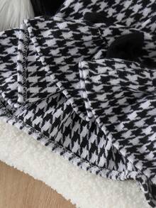 2pcs Baby Girl Classic Elegant Solid Color Small Stand Collar Long Sleeve Base Layer & Houndstooth Bow Hem Tank Dress Set, Spring/Autumn - Black - View 11