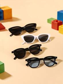 1 Set 4pcs Kids Cat Eye & Round Frame PC Glasses, Fashion Retro Style For Party & Vacation, Ages 3-8, With Glasses Case - Multicolor - View 2