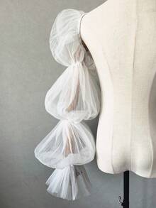 1pc Black Mesh Petal Sleeve 2-Piece Elastic Pleated 4-Layer Bridal Sleeve Covers - Multicolor - View 4