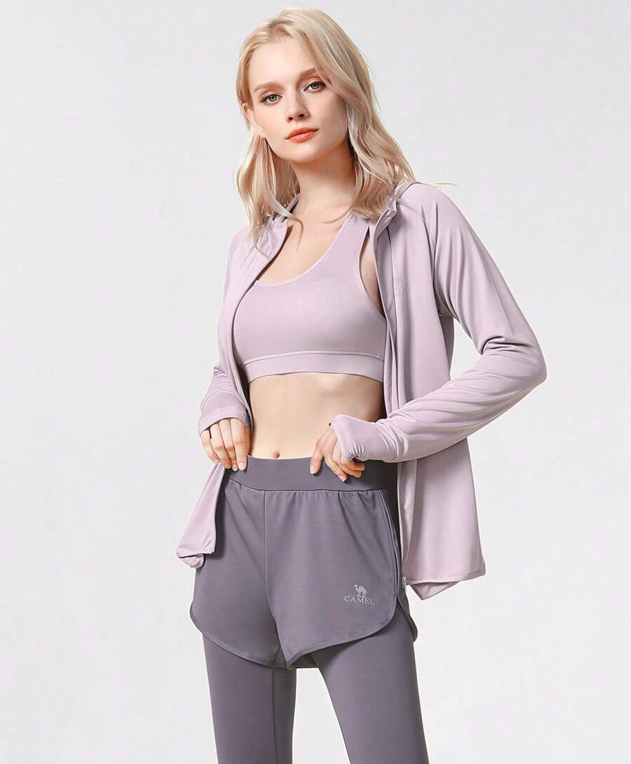 CAMEL CROWN Women's 5-Piece Yoga & Pilates Set, Breathable Workout Outfit For Fitness, Training, Running & Layering - Duruo Purple/Smoky Purple - View 1
