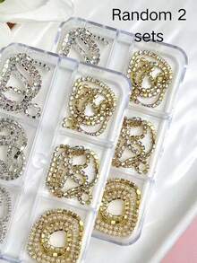 1set/2sets Fall Winter Christmas 6-Grid Box Gold & Silver Claw Chain Nail Art Decorations, Metal Rhinestone Chain Accessories, Autumn Winter Christmas Nail DIY Decorative Accessories - Multicolor - View 6