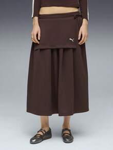 Puma Women's Embroidered Drawstring Waist Layered Waistband Sports Skirt - Chocolate Brown - View 2