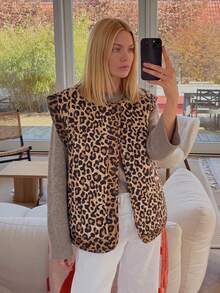 GMFP Women's Autumn/Winter Casual Elegant Fashion Loose Print Patchwork Leopard Print Cardigan Vest - Leopard - View 3